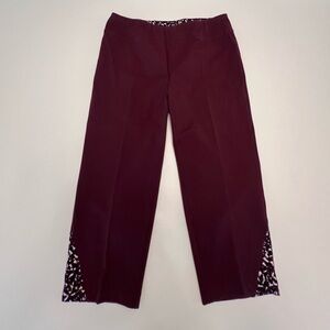 NWOT WEEKENDS BY CHICO’S CAPRI PANTS BURGUNDY WITH ANIMAL PRINT ACCENT SIZE 1
